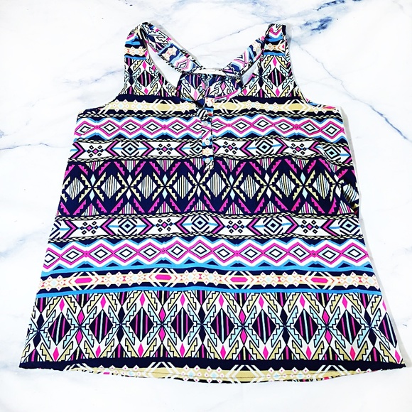 Pink Rose Tops - Pink Rose Neon Aztec Tribal Print Tank Top